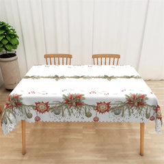 Aperturee - Aperturee Christmas Garland Rectangle Tablecloth White with Pine Branch Berries Elegant Holiday Table Cover