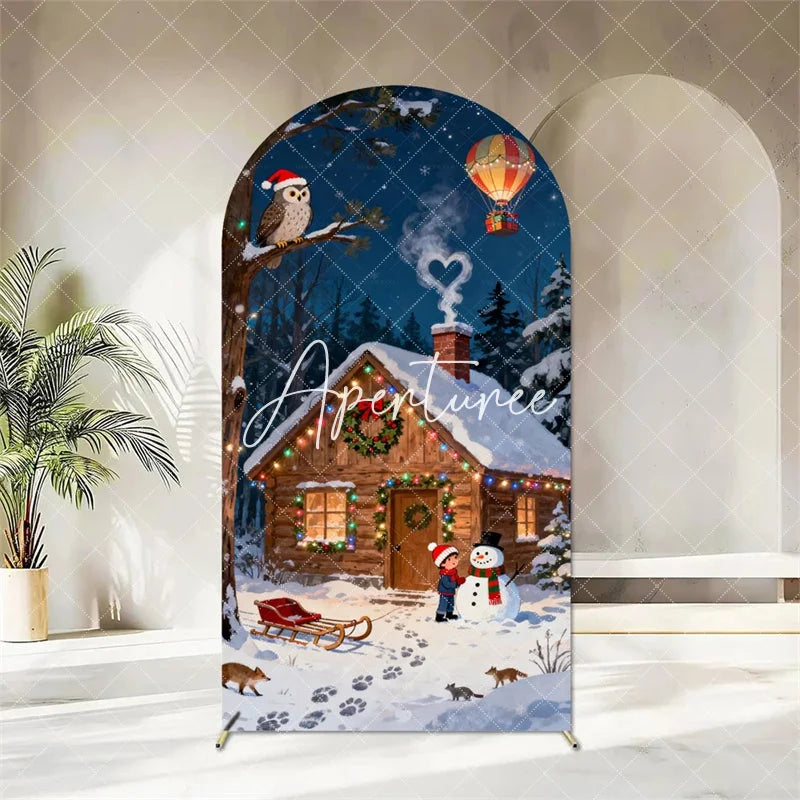 Aperturee - Aperturee Christmas Gingerbread House Arch Backdrop Decorated Tree with Gifts Winter Holiday Party Banner