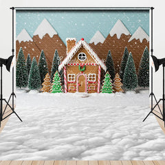 Aperturee - Aperturee Christmas Gingerbread House Combo Set Backdrop Snowy Candy Village with Cloud Floor Holiday Photo Scene
