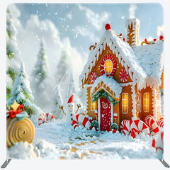 Aperturee - Aperturee Christmas Gingerbread House Double-Sided Tension Fabric Backdrop Winter Candyland Holiday Party Photo Booth