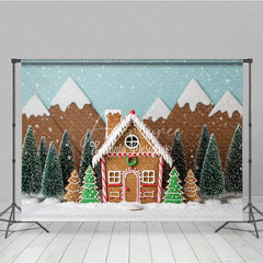 Aperturee - Aperturee Christmas Gingerbread House Photography Backdrop Snowy Candy Village Scene Holiday Mini Session Photo Background