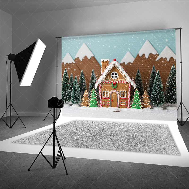 Aperturee - Aperturee Christmas Gingerbread House Photography Backdrop Snowy Candy Village Scene Holiday Mini Session Photo Background