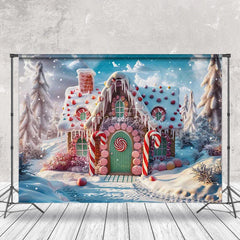 Aperturee - Aperturee Christmas Gingerbread House Room Set Backdrop Winter Candyland with Snow Floor Holiday Cake Smash Photos