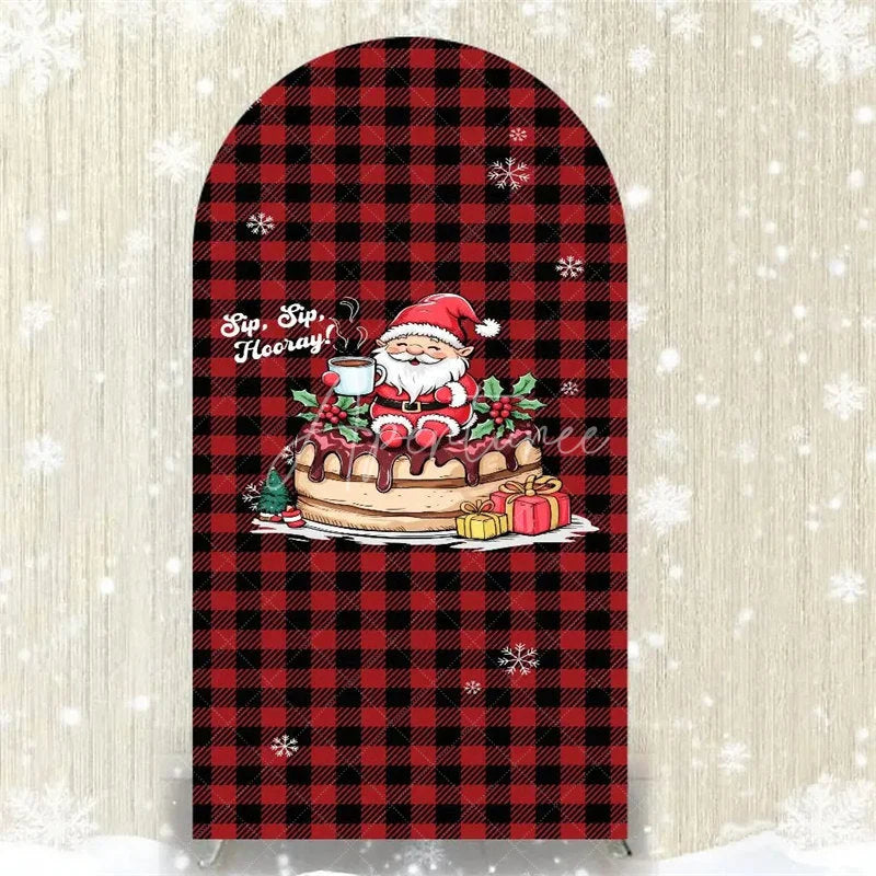 Aperturee - Aperturee Christmas Gnome Buffalo Plaid Arch Backdrop Red and Black Checkered Love Sign Winter Holiday Party Decoration