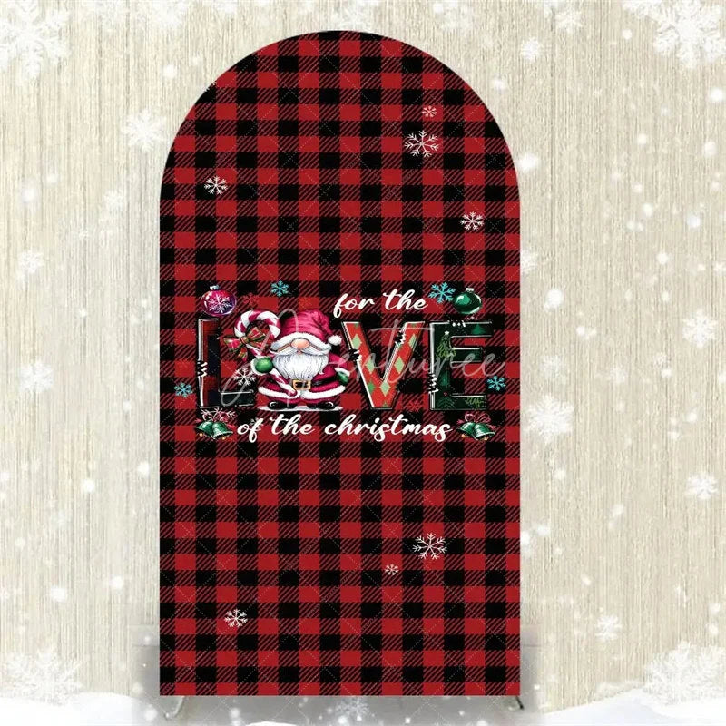 Aperturee - Aperturee Christmas Gnome Buffalo Plaid Arch Backdrop Red and Black Checkered Love Sign Winter Holiday Party Decoration