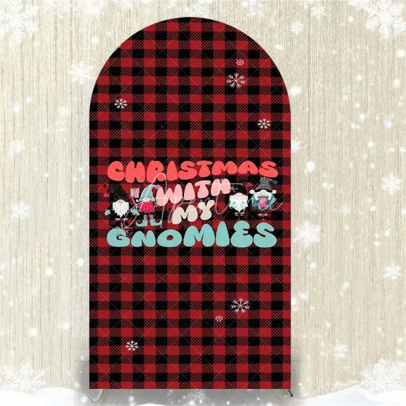 Aperturee - Aperturee Christmas Gnome Buffalo Plaid Arch Backdrop Red and Black Checkered Love Sign Winter Holiday Party Decoration
