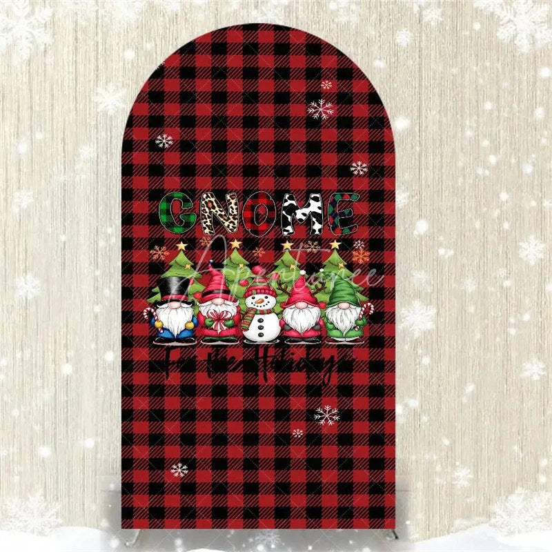 Aperturee - Aperturee Christmas Gnome Buffalo Plaid Arch Backdrop Red and Black Checkered Love Sign Winter Holiday Party Decoration