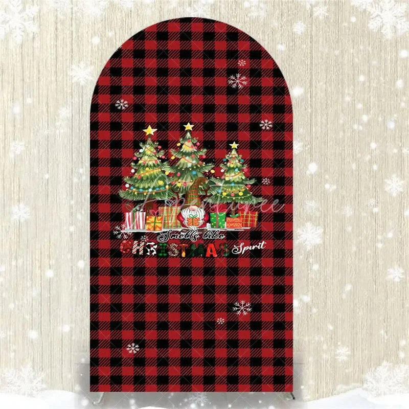 Aperturee - Aperturee Christmas Gnome Buffalo Plaid Arch Backdrop Red and Black Checkered Love Sign Winter Holiday Party Decoration