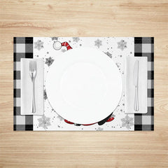 Aperturee - Aperturee Christmas Gnome Set of 4 Placemats Black and White Buffalo Plaid Girl Gnome with Snowflakes Table Mats