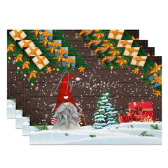 Aperturee - Aperturee Christmas Gnome Set of 4 Placemats Rustic Wood Wall with Snow Holiday Table Mats Decor