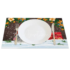 Aperturee - Aperturee Christmas Gnome Set of 4 Placemats Rustic Wood Wall with Snow Holiday Table Mats Decor
