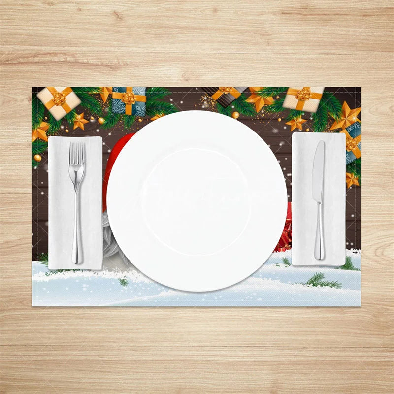Aperturee - Aperturee Christmas Gnome Set of 4 Placemats Rustic Wood Wall with Snow Holiday Table Mats Decor