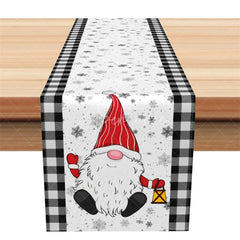 Aperturee - Aperturee Christmas Gnome Table Runner Black White Buffalo Plaid Snowflake Holiday Farmhouse Table Decor