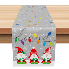 Aperturee - Aperturee Christmas Gnomes ’Ho Ho Ho’ Table Runner ’Love’ with String Lights Grey Holiday Dining Decor