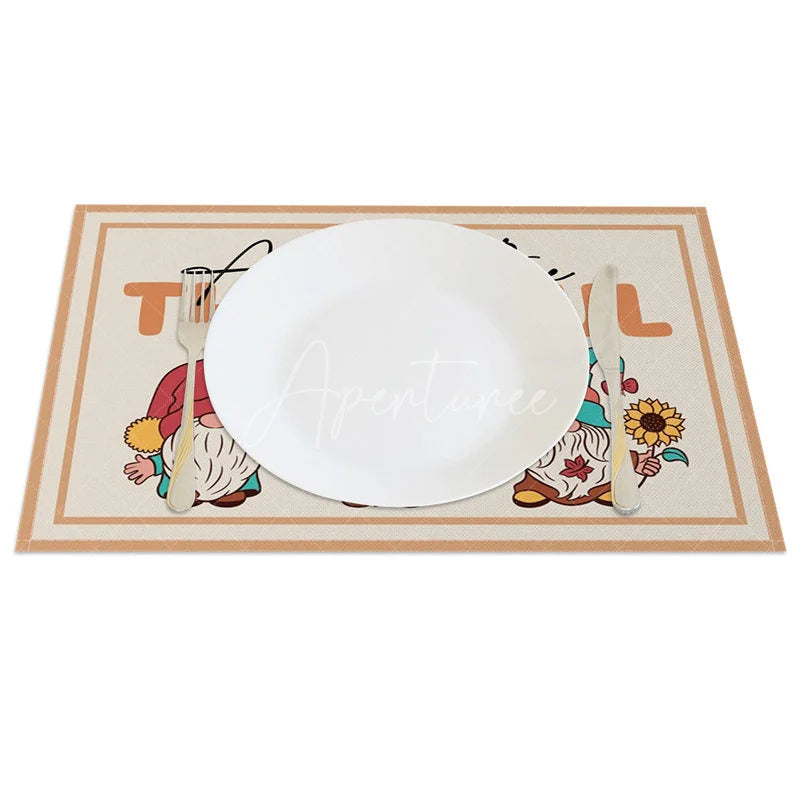 Aperturee - Aperturee Christmas Gnomes Set of 4 Placemats in Khaki for Festive Holiday and Scandinavian Farmhouse Decor