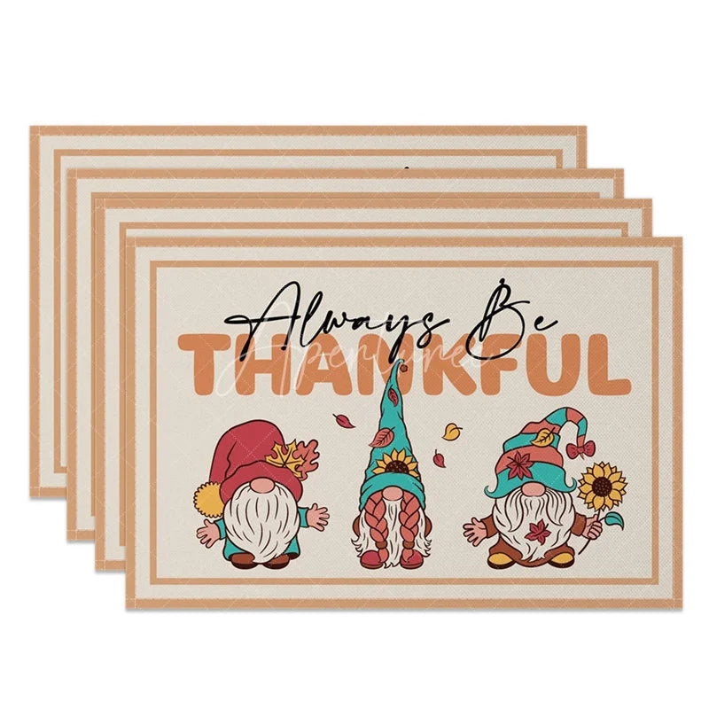 Aperturee - Aperturee Christmas Gnomes Set of 4 Placemats in Khaki for Festive Holiday and Scandinavian Farmhouse Decor