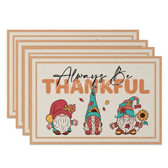Aperturee - Aperturee Christmas Gnomes Set of 4 Placemats in Khaki for Festive Holiday and Scandinavian Farmhouse Decor