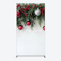 Aperturee - Aperturee Christmas Green Pine Red Berry Rectangle Arch Backdrop Silver Ornaments Festive Holiday Decor