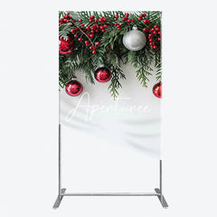 Aperturee - Aperturee Christmas Green Pine Red Berry Rectangle Arch Backdrop Silver Ornaments Festive Holiday Decor
