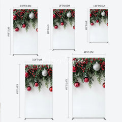 Aperturee - Aperturee Christmas Green Pine Red Berry Rectangle Arch Backdrop Silver Ornaments Festive Holiday Decor