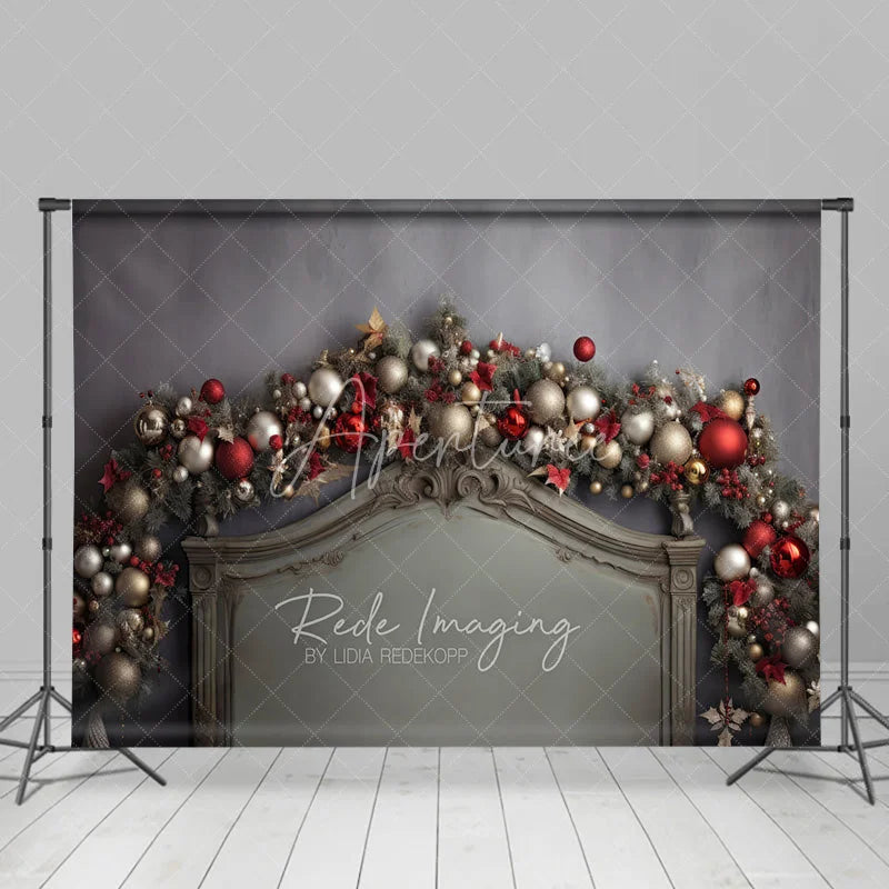 Aperturee - Aperturee Christmas Headboard Backdrop Silver Ornament Garland Grey Bed Background Bedroom Sleepover Holiday Party Decoration