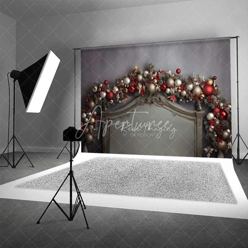 Aperturee - Aperturee Christmas Headboard Backdrop Silver Ornament Garland Grey Bed Background Bedroom Sleepover Holiday Party Decoration