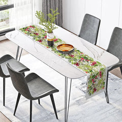 Aperturee - Aperturee Christmas Holly Berry Table Runner Red and Green Botanical Simple Farmhouse Holiday Dining Decor