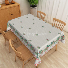 Aperturee - Aperturee Christmas Holly Rectangle Tablecloth Grey with Pinecone Border Farmhouse Holiday Table Cover Decor