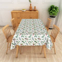 Aperturee - Aperturee Christmas Holly Rectangle Tablecloth Watercolor Pine Branch and Berries Winter Holiday Table Cover Decor