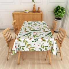 Aperturee - Aperturee Christmas Holly Rectangle Tablecloth White Woodgrain with Pine Branch Farmhouse Holiday Table Cover