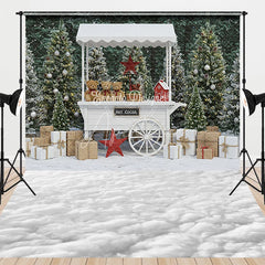 Aperturee - Aperturee Christmas Hot Cocoa Stand Combo Set Backdrop White Cart with Teddy Bears Snowy Cloud Floor for Mini Sessions