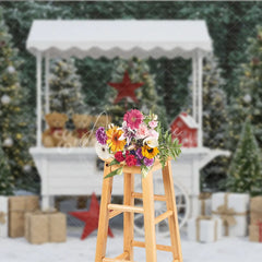 Aperturee - Aperturee Christmas Hot Cocoa Stand Photography Backdrop White Cart in Snowy Trees Winter Holiday Mini Session Background