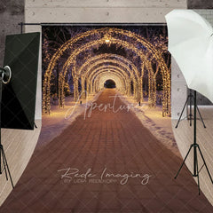 Aperturee - Aperturee Christmas Light Tunnel Sweep Backdrop Night String Lights Arch Photography Background Winter Wonderland Romantic