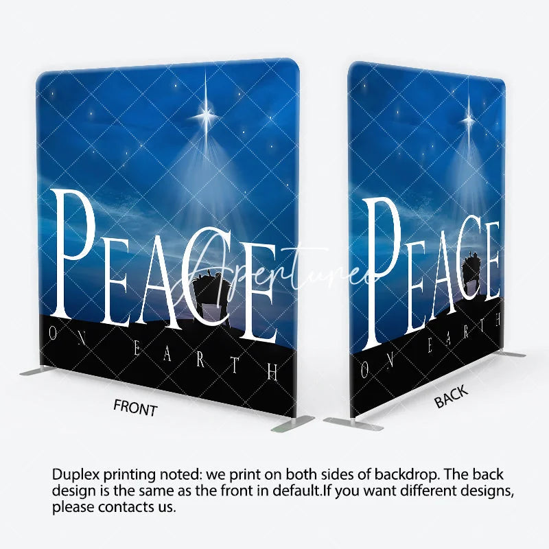 Aperturee - Aperturee Christmas Nativity Peace on Earth Square Double-Sided Backdrop Blue Night Sky Star of Bethlehem Baby Manger.