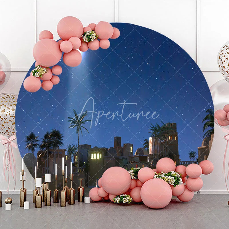 Aperturee - Aperturee Christmas Nativity Scene Round Backdrop Silent Night Holy Night Decoration Religious Starry Background
