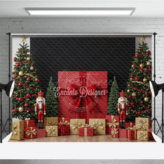 Aperturee - Aperturee Christmas Nutcracker Photography Backdrop Giant Red Present with Trees Holiday Mini Session Background