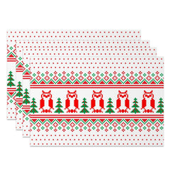 Aperturee - Aperturee Christmas Owl Tree Pixel Pattern Set Of 4 Placemats