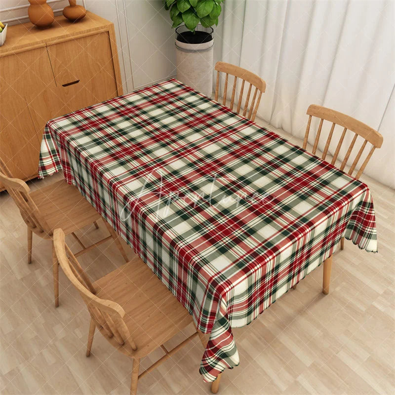 Aperturee - Aperturee Christmas Plaid Rectangle Tablecloth Cream Red and Green Tartan Classic Traditional Holiday Table Cover