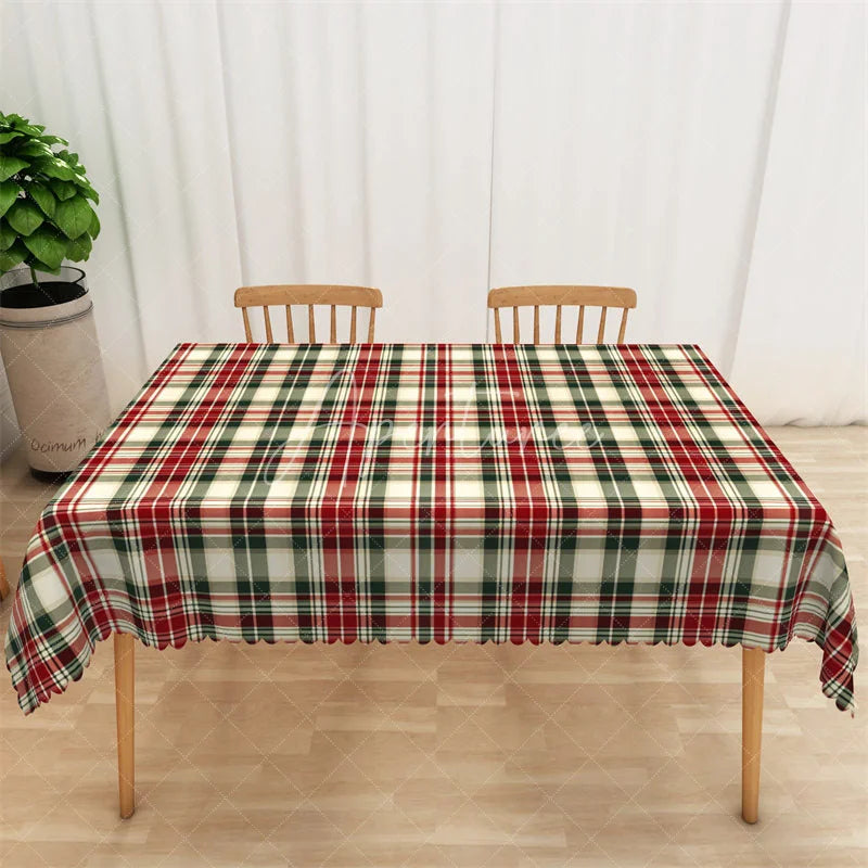 Aperturee - Aperturee Christmas Plaid Rectangle Tablecloth Cream Red and Green Tartan Classic Traditional Holiday Table Cover