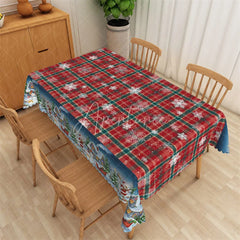 Aperturee - Aperturee Christmas Plaid Rectangle Tablecloth Red Green Tartan with Snowman Snowflake Holiday Table Cover
