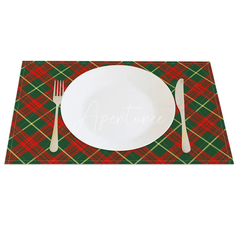 Aperturee - Aperturee Christmas Plaid Set of 4 Placemats Red and Green Tartan Classic Traditional Holiday Table Mats