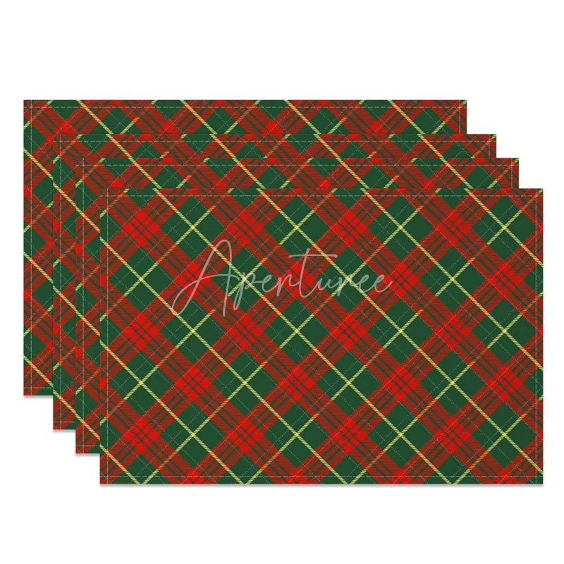 Aperturee - Aperturee Christmas Plaid Set of 4 Placemats Red and Green Tartan Classic Traditional Holiday Table Mats