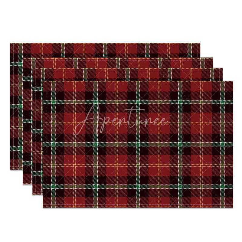 Aperturee - Aperturee Christmas Plaid Set of 4 Placemats Red Green Tartan Rustic Farmhouse Holiday Table Mats Decor