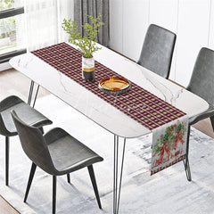 Aperturee - Aperturee Christmas Plaid Table Runner Red and Yellow Tartan Merry Christmas Wreath Farmhouse Holiday Table Decor