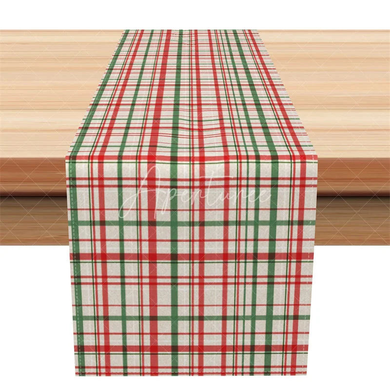 Aperturee - Aperturee Christmas Plaid Table Runner Red Green and Cream Tartan Classic Traditional Holiday Table Decor
