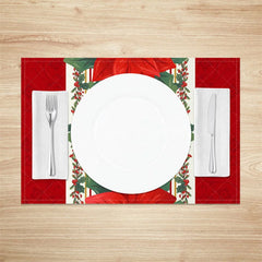Aperturee - Aperturee Christmas Poinsettia Set of 4 Placemats Red Flower Table Runner Design Elegant Holiday Table Mats