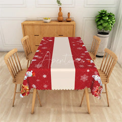 Aperturee - Aperturee Christmas Polar Bear Rectangle Tablecloth Red with White Snowflakes Winter Holiday Table Cover Decor