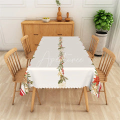 Aperturee - Aperturee Christmas Rectangle Tablecloth White with Poinsettia Garland Elegant Holiday Table Cover Decor