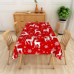 Aperturee - Aperturee Christmas Reindeer Rectangle Tablecloth Red with White Deer Silhouette Snowflake Winter Holiday Table Cover