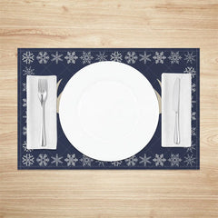 Aperturee - Aperturee Christmas Reindeer Set of 4 Placemats Navy Blue with Antlers Snowflake Border Winter Table Mats
